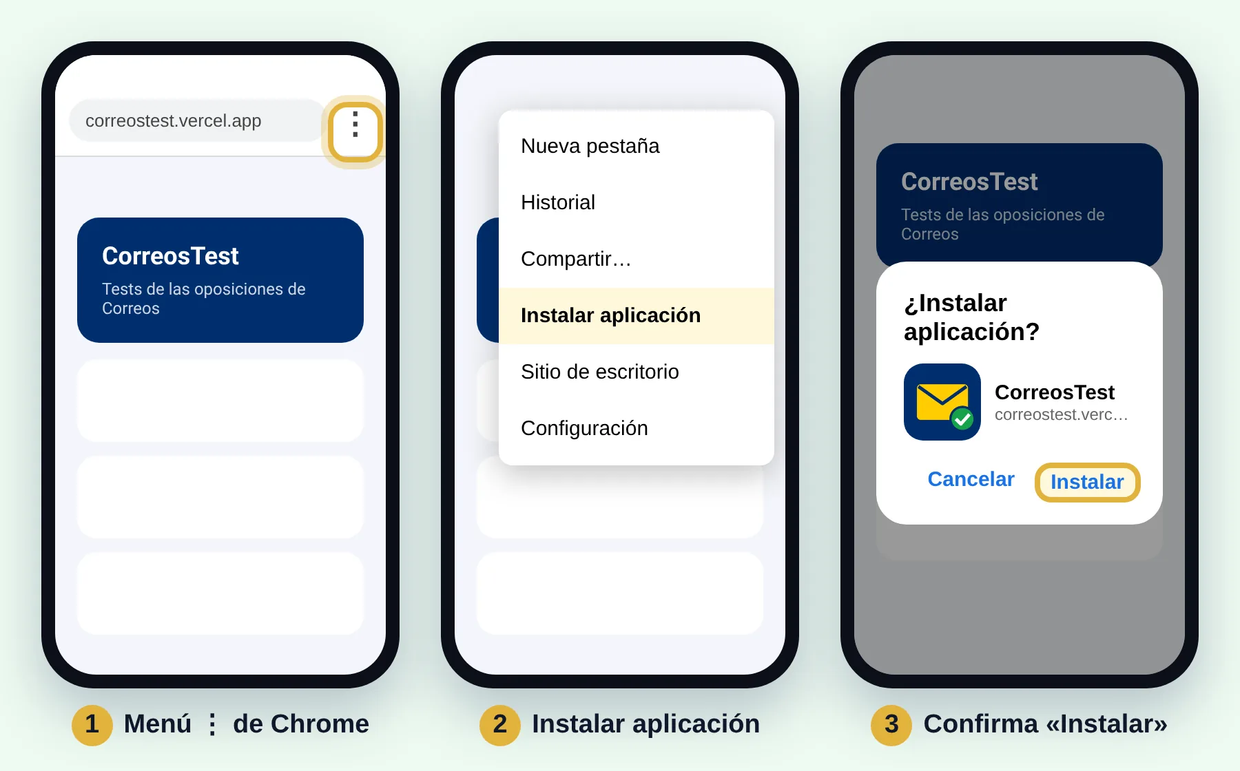 Chrome, menú, Instalar aplicación