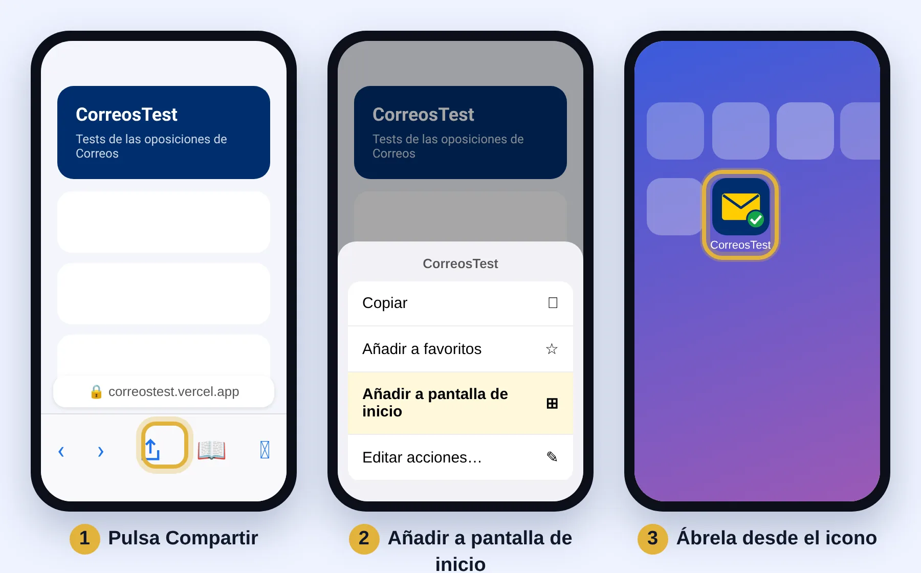 Safari, botón Compartir, Añadir a pantalla de inicio