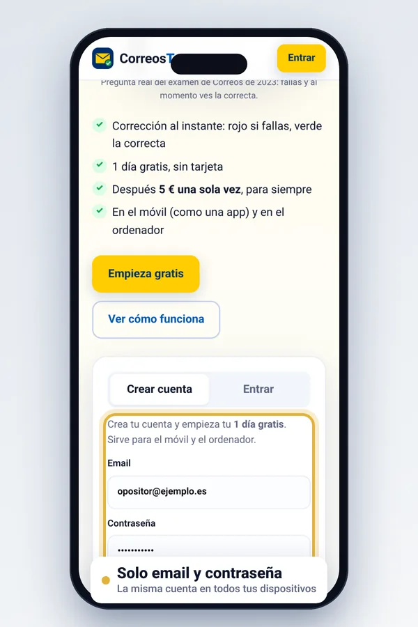 Pantalla de registro